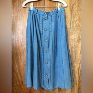 Vintage embroidered chambray midi skirt